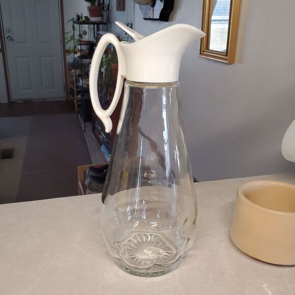 Vintage 1970s Log Cabin Glass Syrup Dispenser Pitcher - Picture 2 of 8